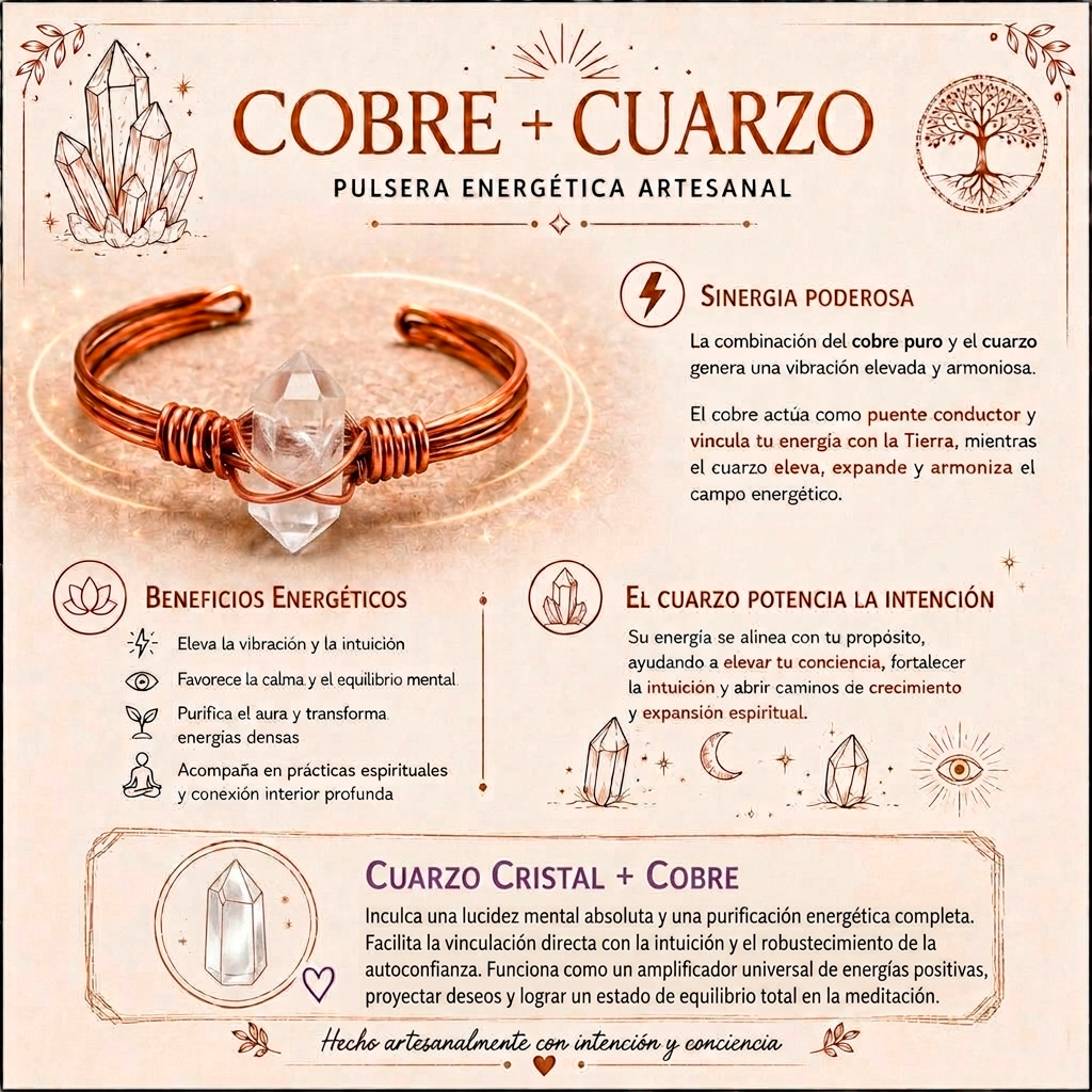 Pulsera Cobre + Cuarzo Cristal II