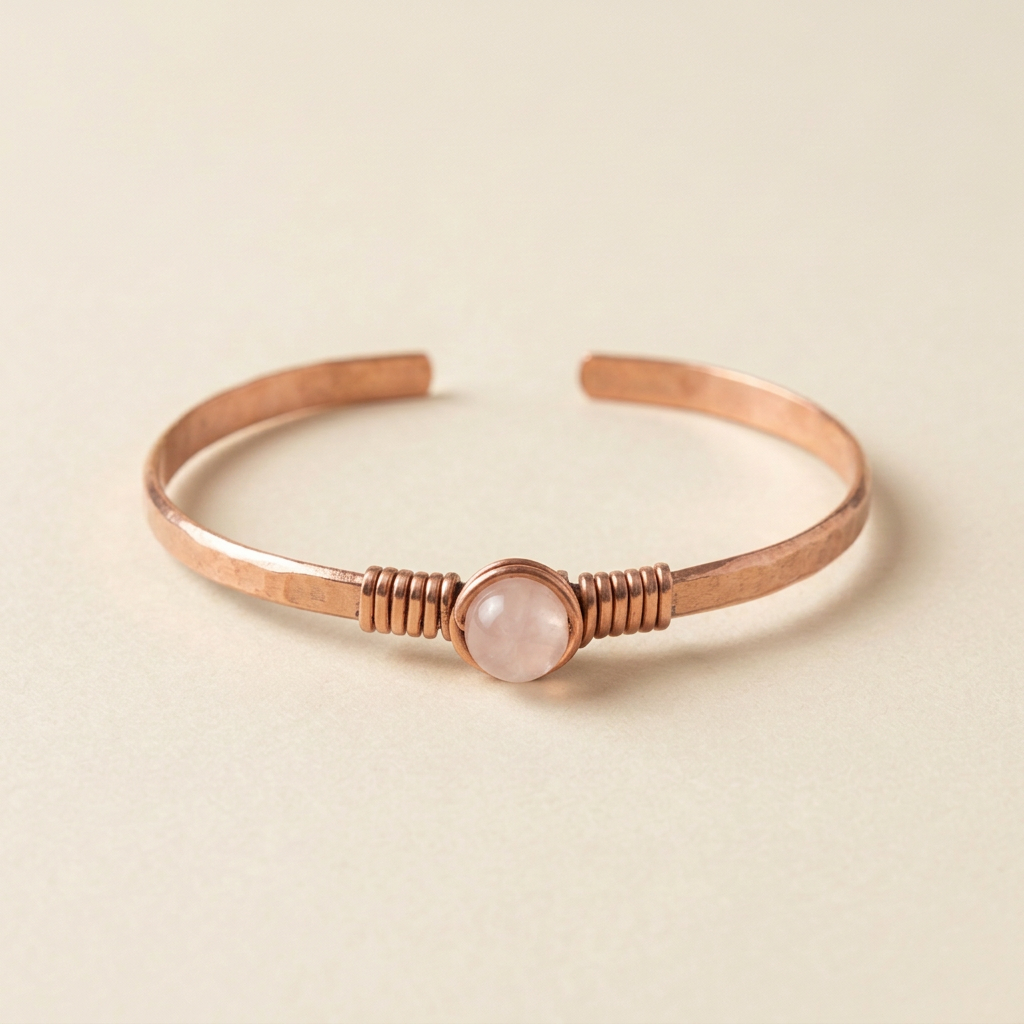 Pulsera de cobre con cuarzo rosa